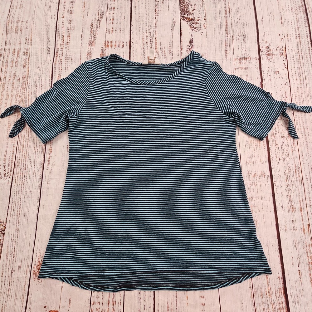 Coral Bay Black Blue Striped Short Sleeve‎ T-Shirt Women's S